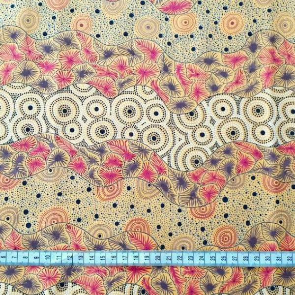 YELLOW WILD SEED & WATERHOLE Aborigines Stoff aus Australien